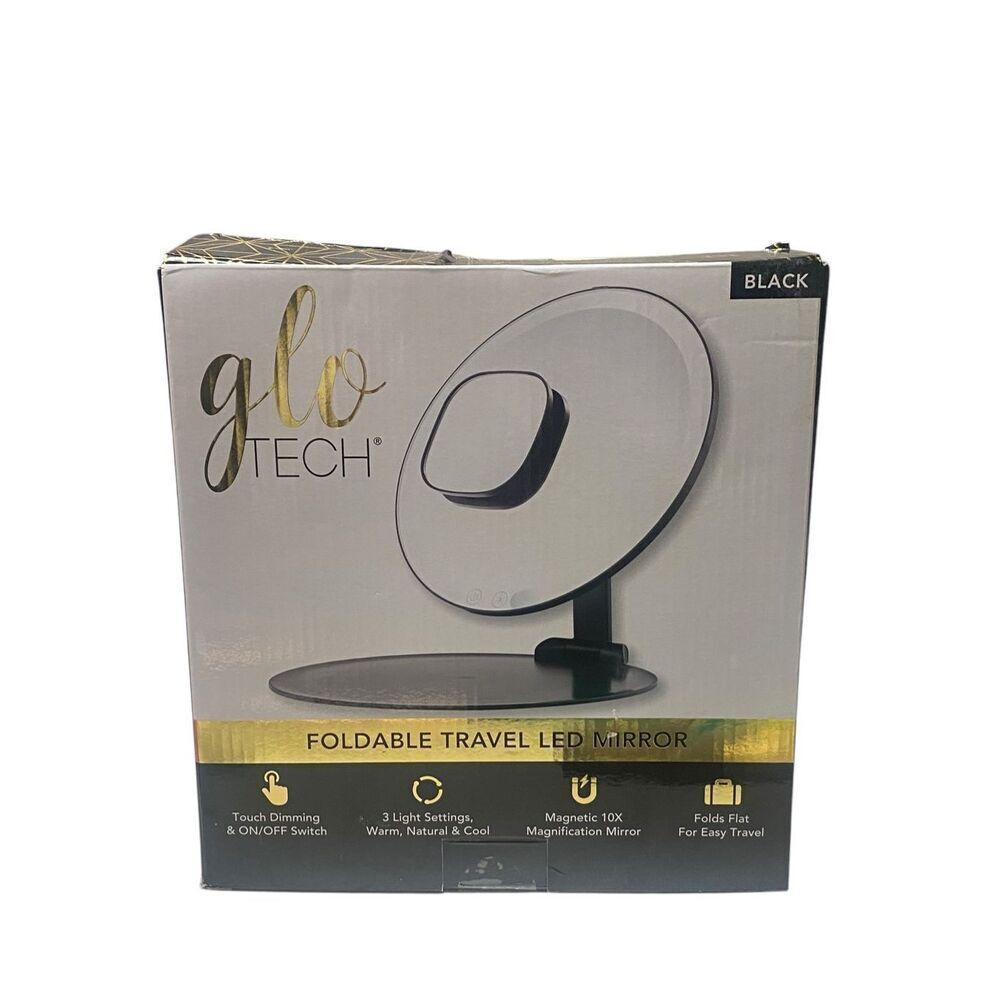 Glo Tech LED Foldable Travel Mirror New Open Box